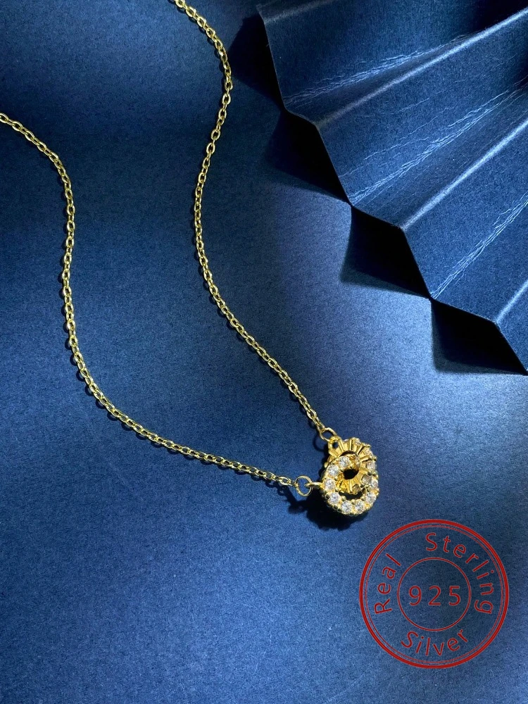 925 Sterling Silver Simplicity Classic Fashion Zircon Double Interlocking Clavicle Necklace For Women High Quality Fine Jewelry