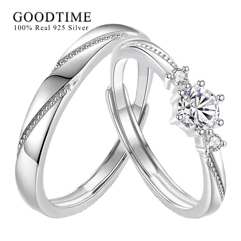 Fashion Moissanite Couple Rings Pure 100% 925 Sterling Silver Ring Lovers Anniversary Gift Woman Man  Silver Jewelry Band