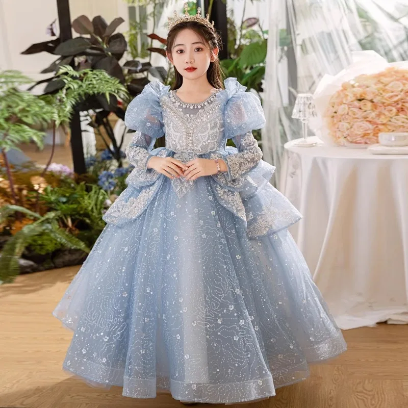 Girls' Dress High-End Light Luxury Niche Princess Dress Children's Piano Performance Host Show Performance Outfit Spring Autumn