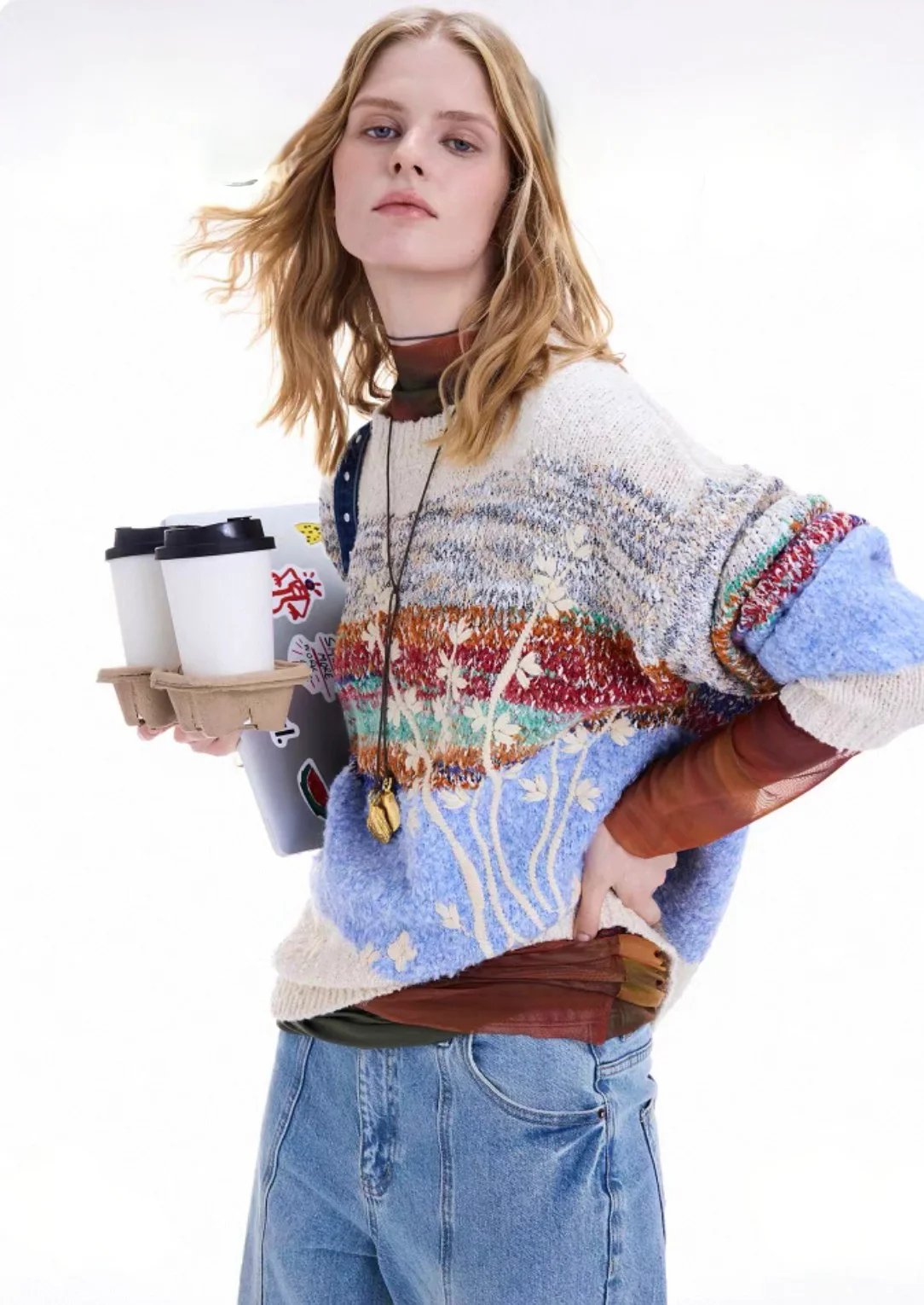 

Европейская и американская оригинальная испанская легкая роскошная женская трикотажная рубашка с яркой пряжей, свободный топ с цветочной вышивкой