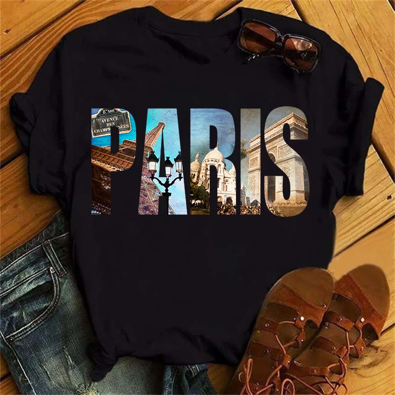 Luxury Brand Paris Graphic Tshirt Female Summer Casual T-Shirts Women's Girls Eiffel Tower Streetwear Short Sleeve Tee Shirt