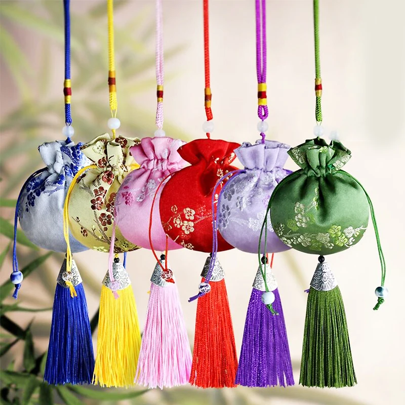 Chinese Silk Style Brocade Embroidered Bag Embroidery Sachet Cloth Pouches Tassel Pendant Drawstring Bag For Jewelry Gift Bags