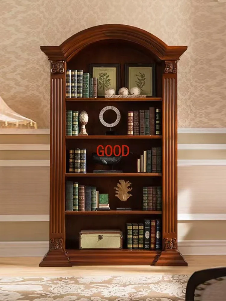 Solid Wood Bookcase Arch Furniture Bookcase Living Room Cabinet European Bedroom Retro Shelf Floor against the Wall