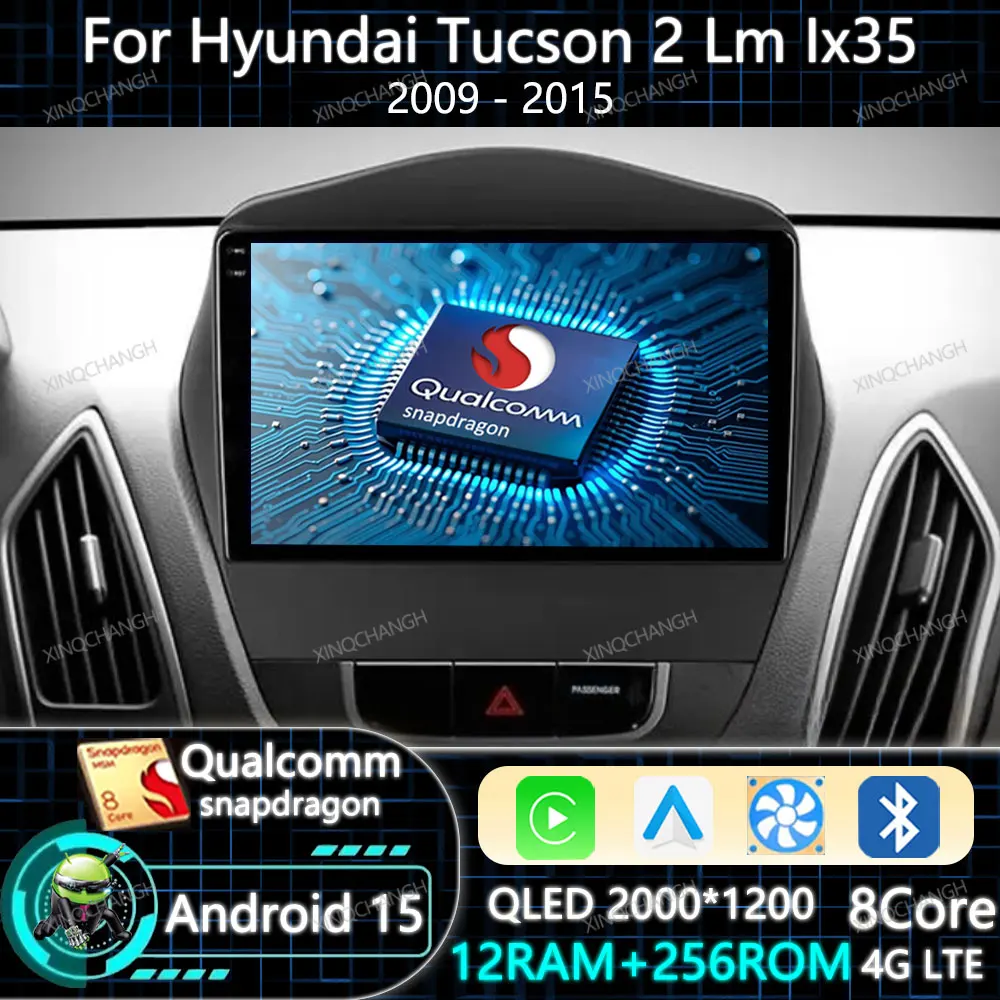 Radio Mobil Android 15 Untuk Hyundai Tucson 2 Lm Ix35 2009 - 2015 Qualcomm BT Head Unit Multimedia Stereo Video Player 2DIN 4G WIFI