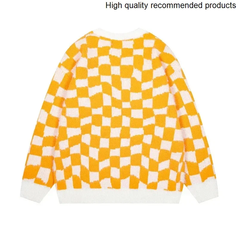 と女性のチェッカーボードプルオーバーメンズクリスマスセーターユニセックスストリートファッションルーズカジュアル Y2k ジャンパーニットセーター