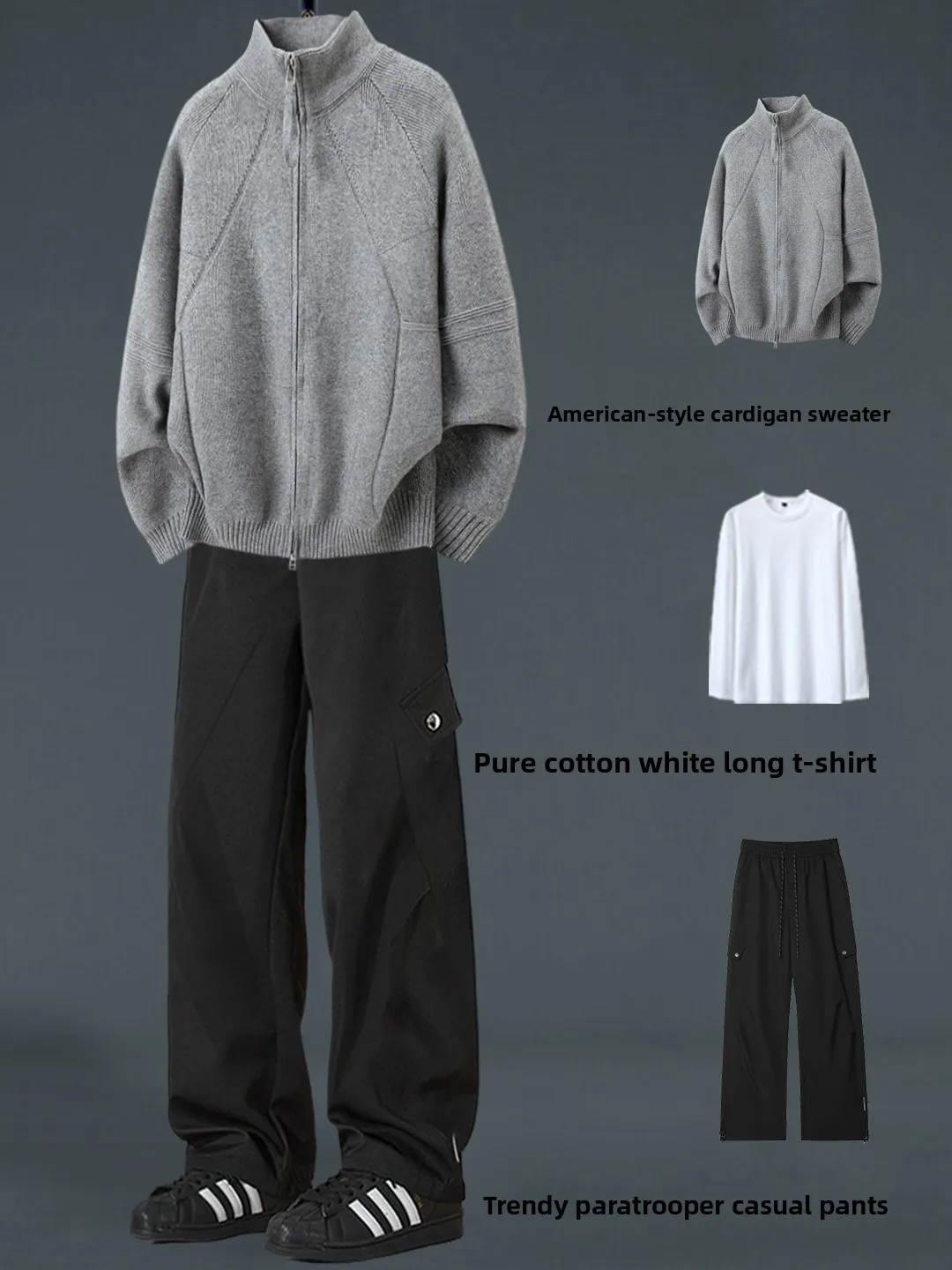 

Мужской плотный вязаный кардиган для осени и зимы, модный комплект, свитер-пальто в американском стиле для пар, в стиле кэжуал