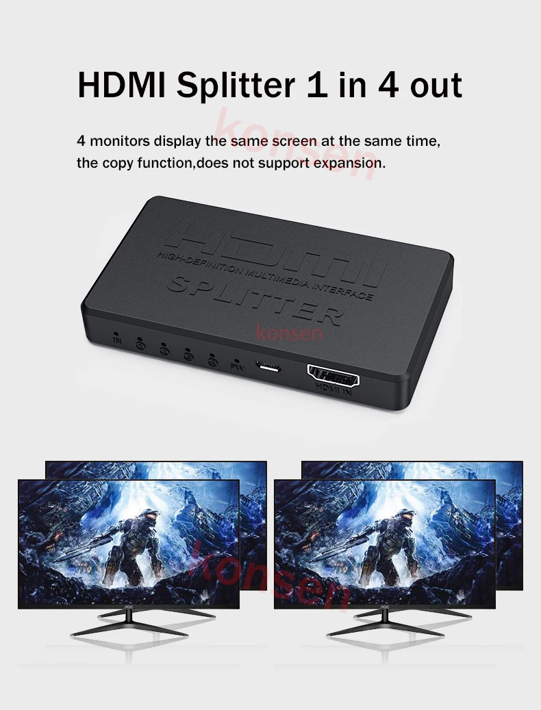 Hdmi-スプリッター1x4k x 2k,4-in-1,オーディオおよびビデオ出力用,スイッチ,スプリッタースイッチ,ラップトップおよびTVモニター用