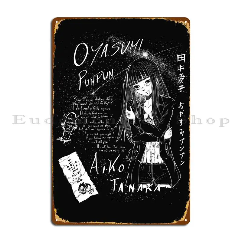 Oyasumi Punpun Fanart Aiko Tanaka Black Goodnight Punpun Inio Asano Metal Plaque Poster Create Designing Kitchen Tin Sign Poster