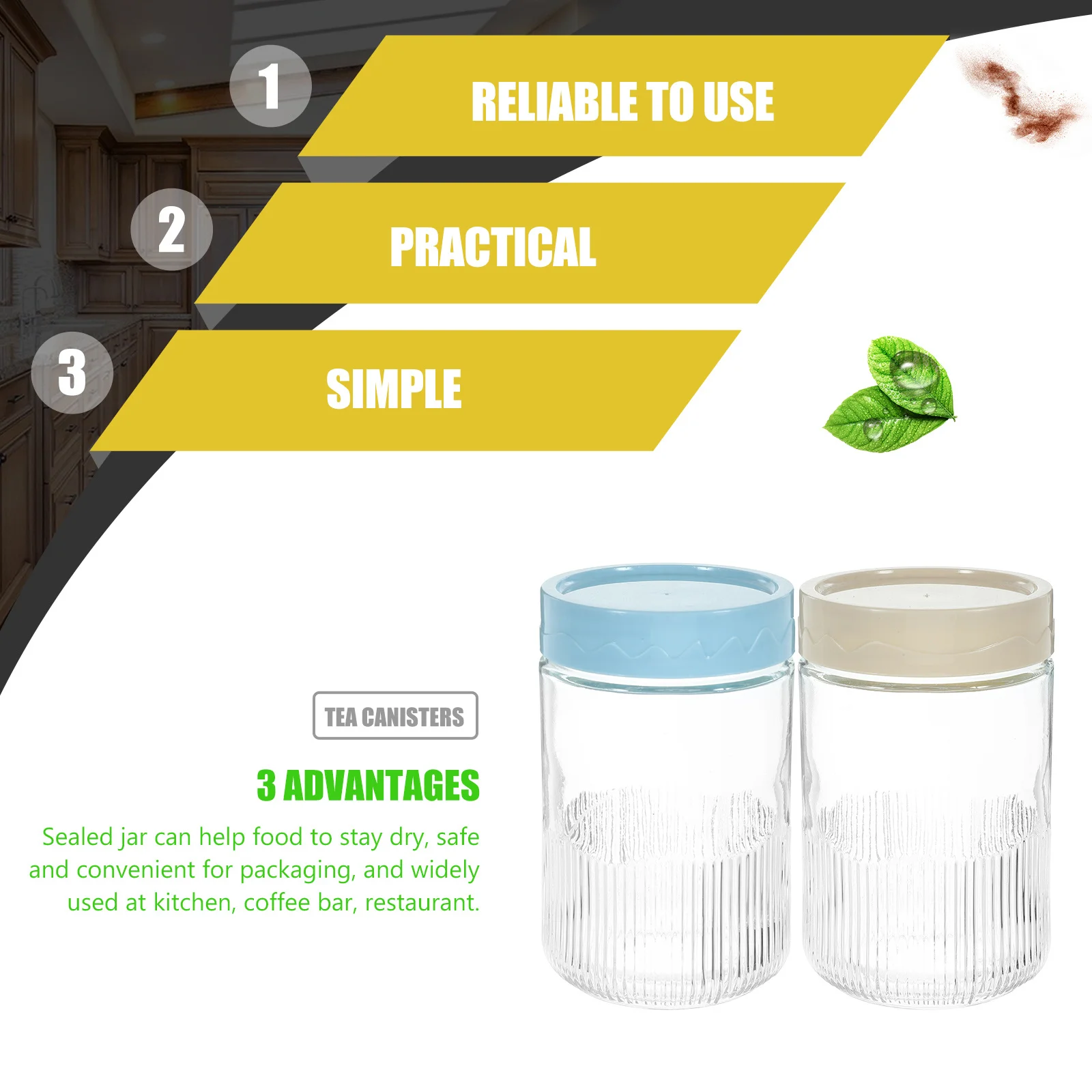 

2Pcs Glass Storage Container Airtight Design for Dry Food Coffee Beans Sugar Salt Cereal Canister Set Kitchen Pantry