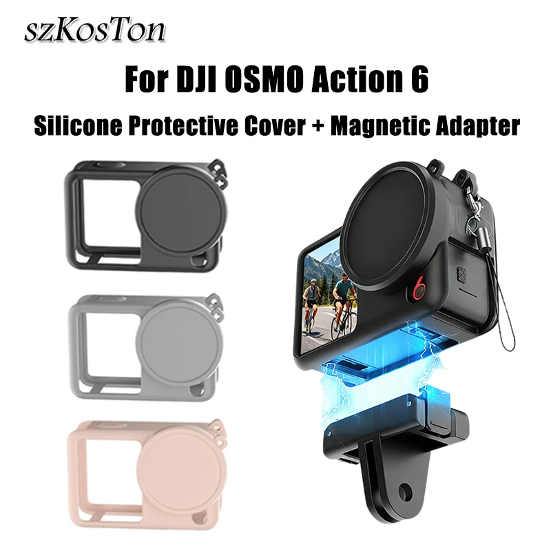 Ganzkörper-Silikonhülle und magnetische Adapterbasis für DJI OSMO NANO Action 6, stoßfeste, kratzfeste Schutzhülle mit Objektivdeckel