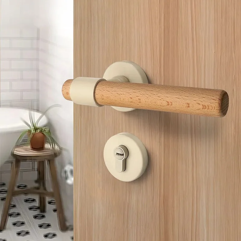 Walnut Wooden Door Handle Retro Style Indoor Bedroom Door Lock Silent Magnetic Latch Split Room Door Hardware No Brand