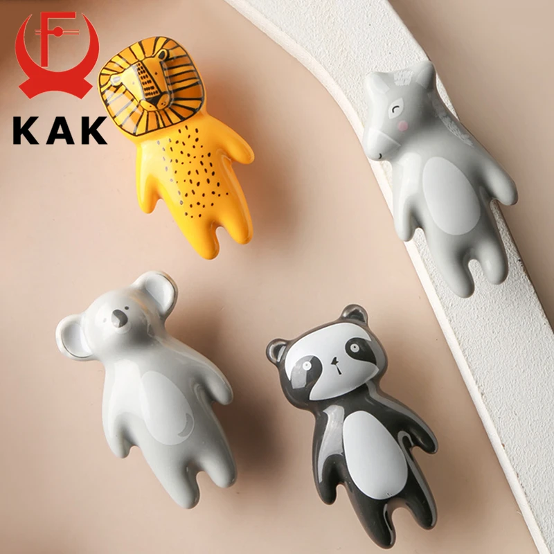 KAK Cartoon Panda uchwyt meblowy ceramiczne gałki do szuflady uchwyty do szafek do pokoju dziecięcego kształt zwierzęcia uchwyt kuchenny okucia do drzwi