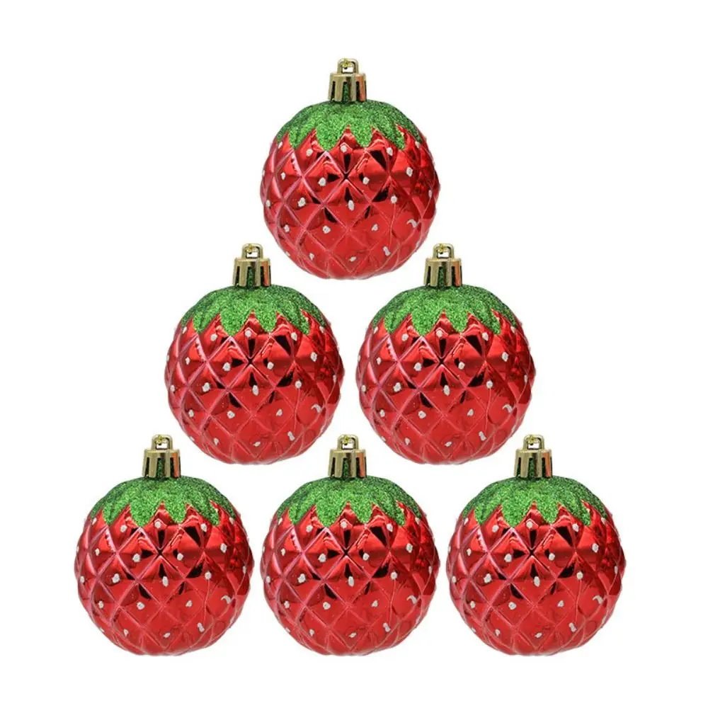 6PCS Red Christmas Hanging Decoration Stawberry Electroplated Xmas Ornament Ball Plastic Shopwindow Christmas Tree Ornament