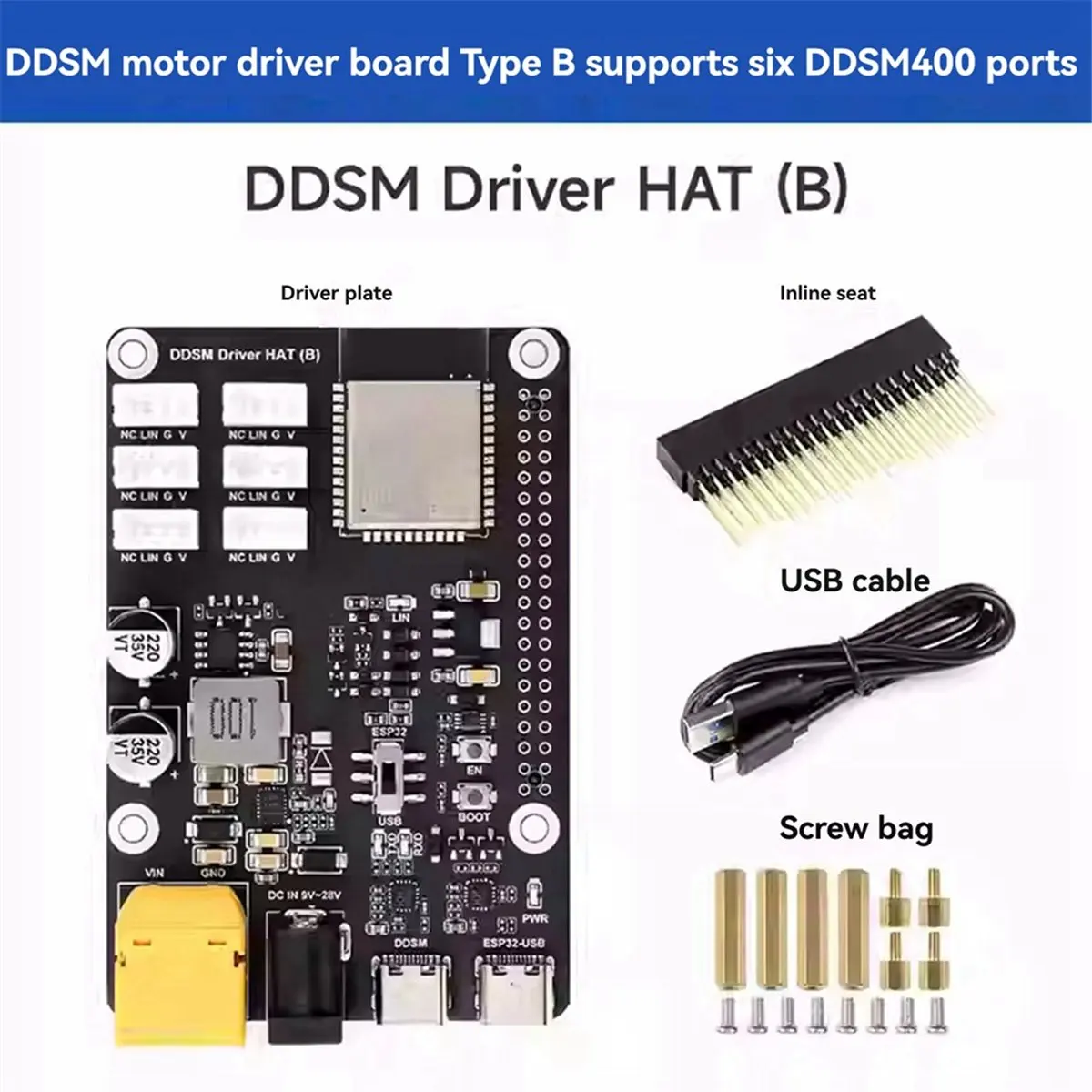 [A90P] ESP32 DDSM Motor Driver Board HAT for Raspberry Pi 2.4G WiFi Wireless Module for Direct Drive Servo Hub Motors