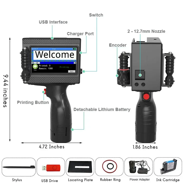 Hot Selling Black Quick Drying Ink Lightweight Hand Held Direct Printing Packaging Machine Printer Portable