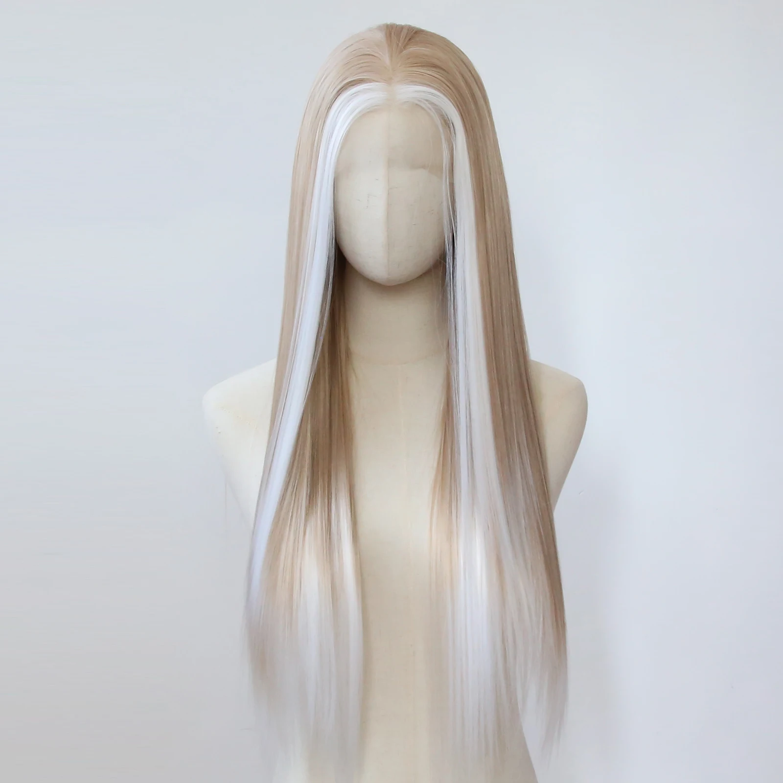 Ombre White Highlight Honey Blonde Synthetic Lace Front Wig Long Straight Lace Front Synthetic Wig Pre Plucked Natural Hairline