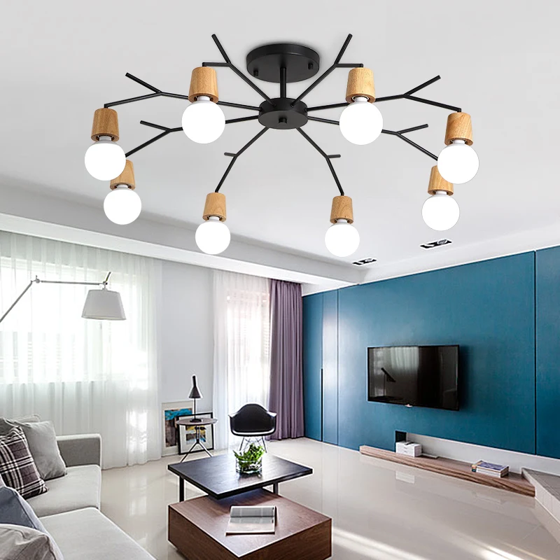 Modern LED Spider Lâmpada do teto, Art Vintage Lâmpada, Loft Madeira Luzes de teto, Home Fixtures, Decoração da sala, Lâmpada Retro Edison