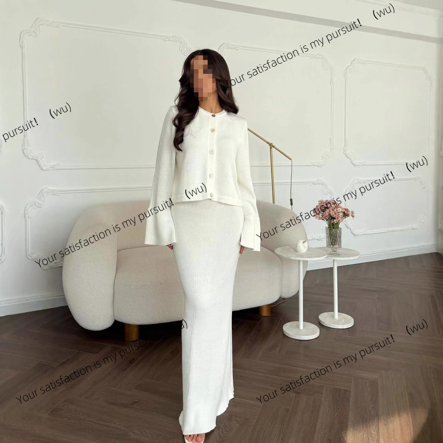 

ZOCI-Autumn Crew Neck Button Cardigan Jacket Knitted Sweater Skirt