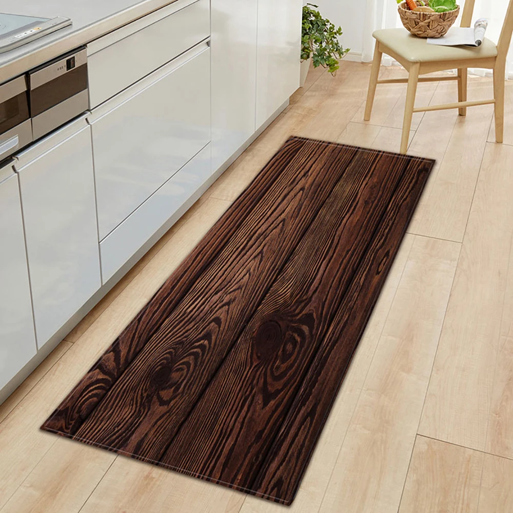 VIKAMA Wood Effect Kitchen Runner Rug Non Slip Easy Clean Decorative Rug American Vintage Style Floor Mat Home Decor