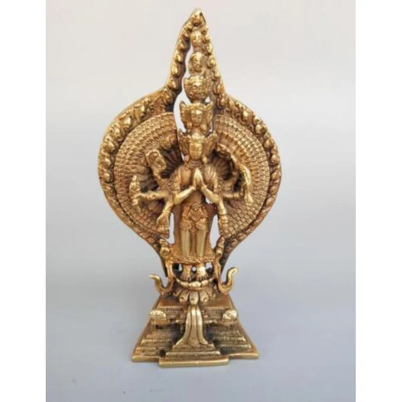 Exquisite Pure Brass Eight Arm Thousand-Hand Kwan-yin Small Statue