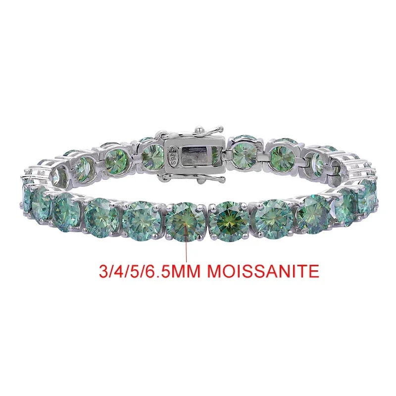 TFGLBU 3/4/5/6.5mm New Green Moissanite Tennis Bracelet for Women/men Sparkling Diamond 925 Sterling Silver Bangle Charm Jewelry