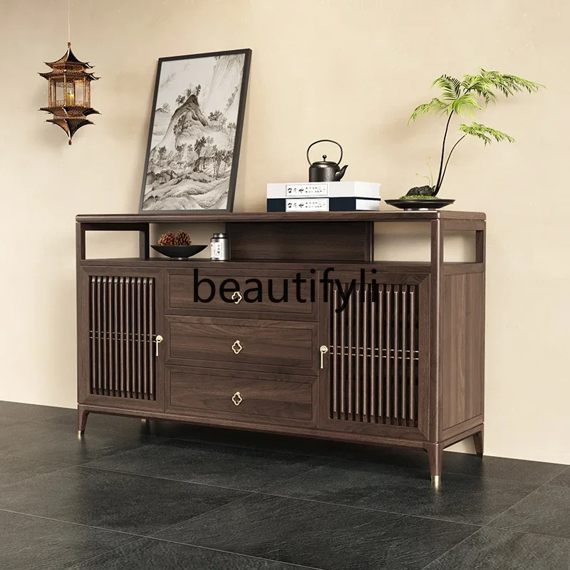 E182 New Chinese-style all-solid wood dining side cabinet ash wood, light luxury storage cabinet, modern simple two-door storage