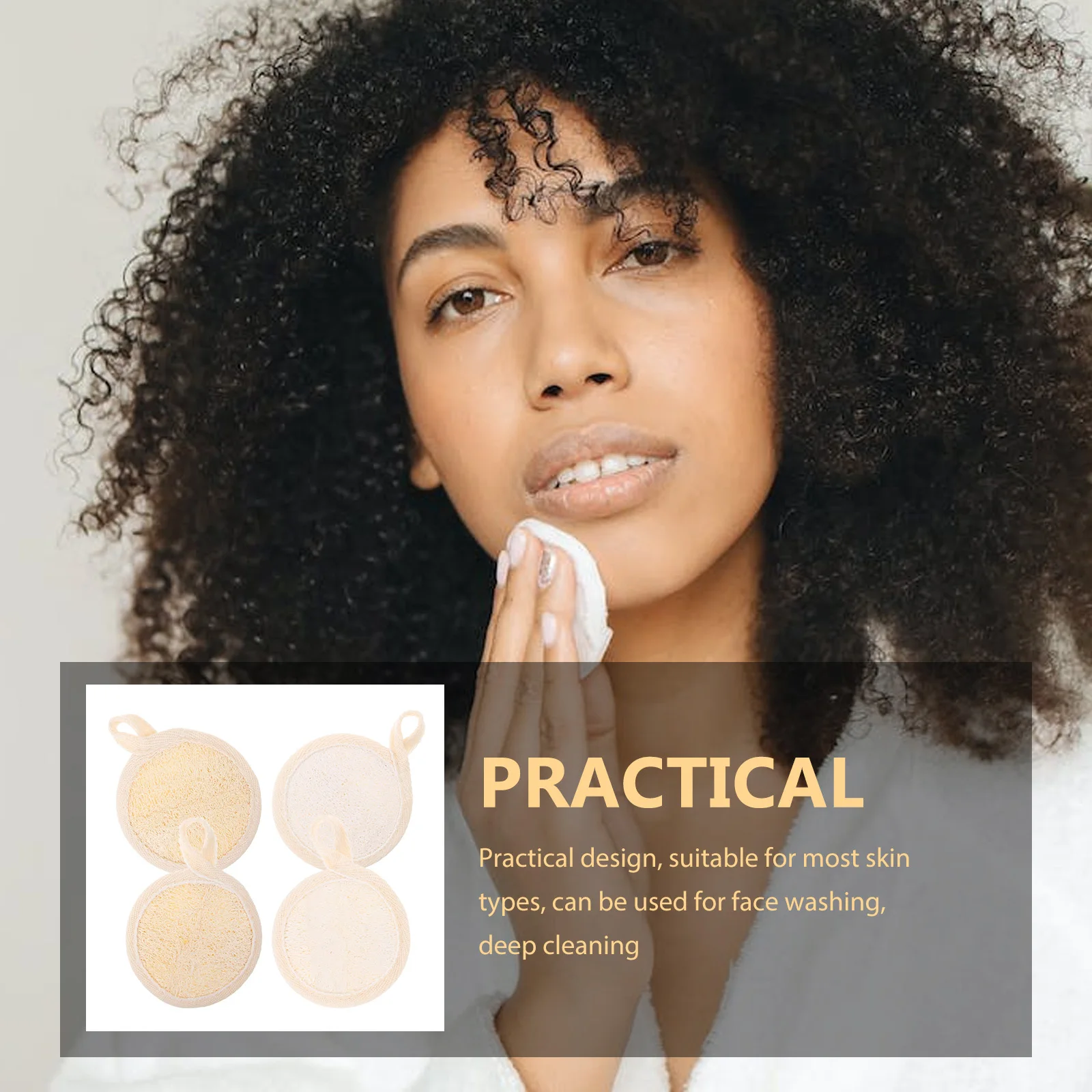 

4 pcs Face Scrubber Exfoliator 8x8 Beige Edge Loofah Pads Deep Cleansing Skin Smoother Soft Comfortable Practical Design