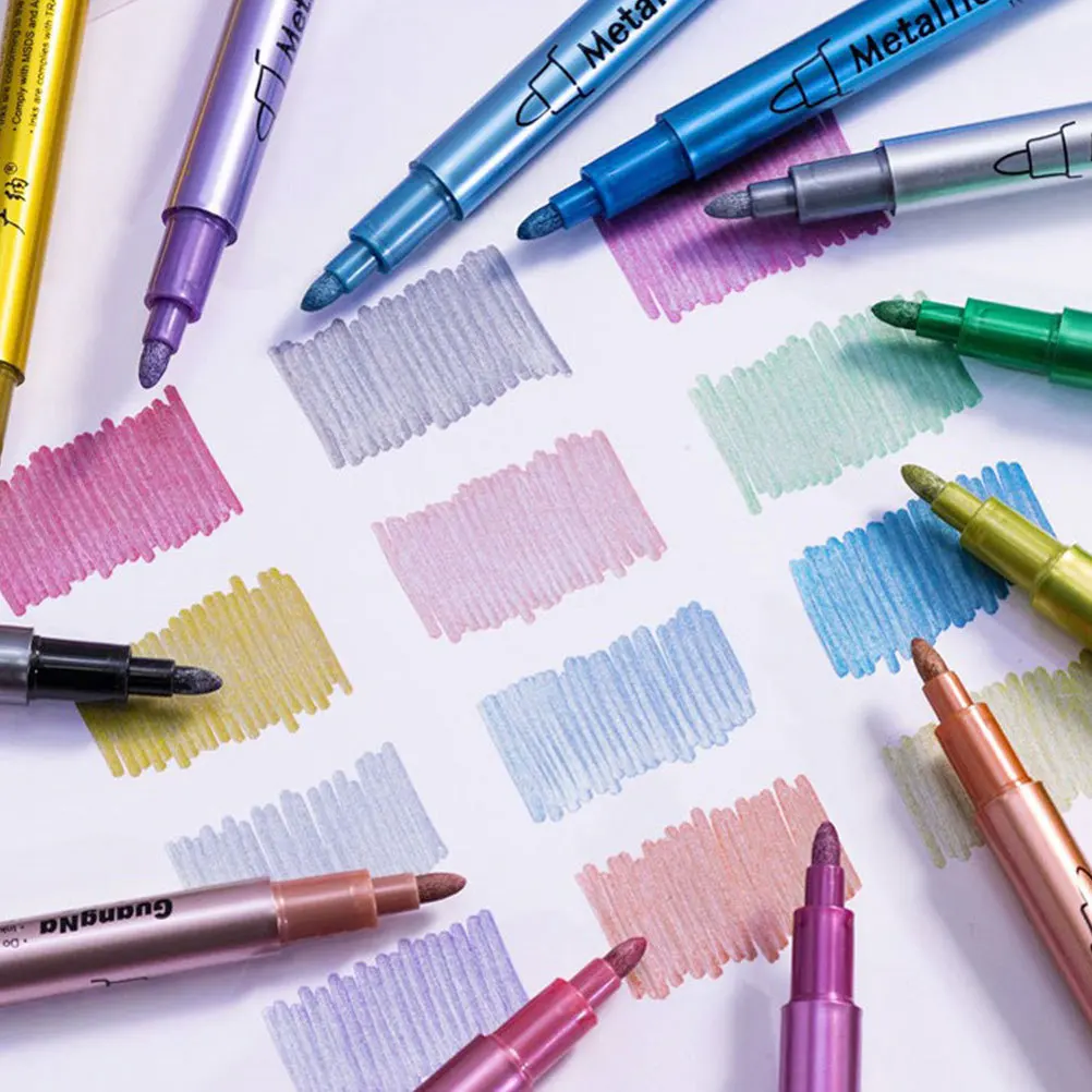 

12Pcs Metallic Marker Pens Flexible Brush Head Smooth Writing Graffiti Paint Pen for Tire Fabric Painting