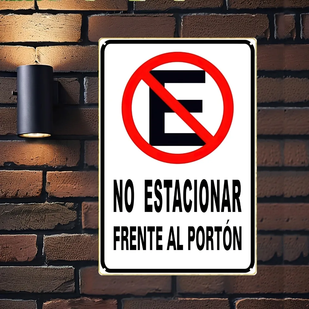 Letrero Metálico Retro de Metal Español 2026 Vintage con la Frase 'No Estacionar Frente Al Portón' (No Estacionar Delante del Puerta), Decoración de Pared con Advertencia para Puerta