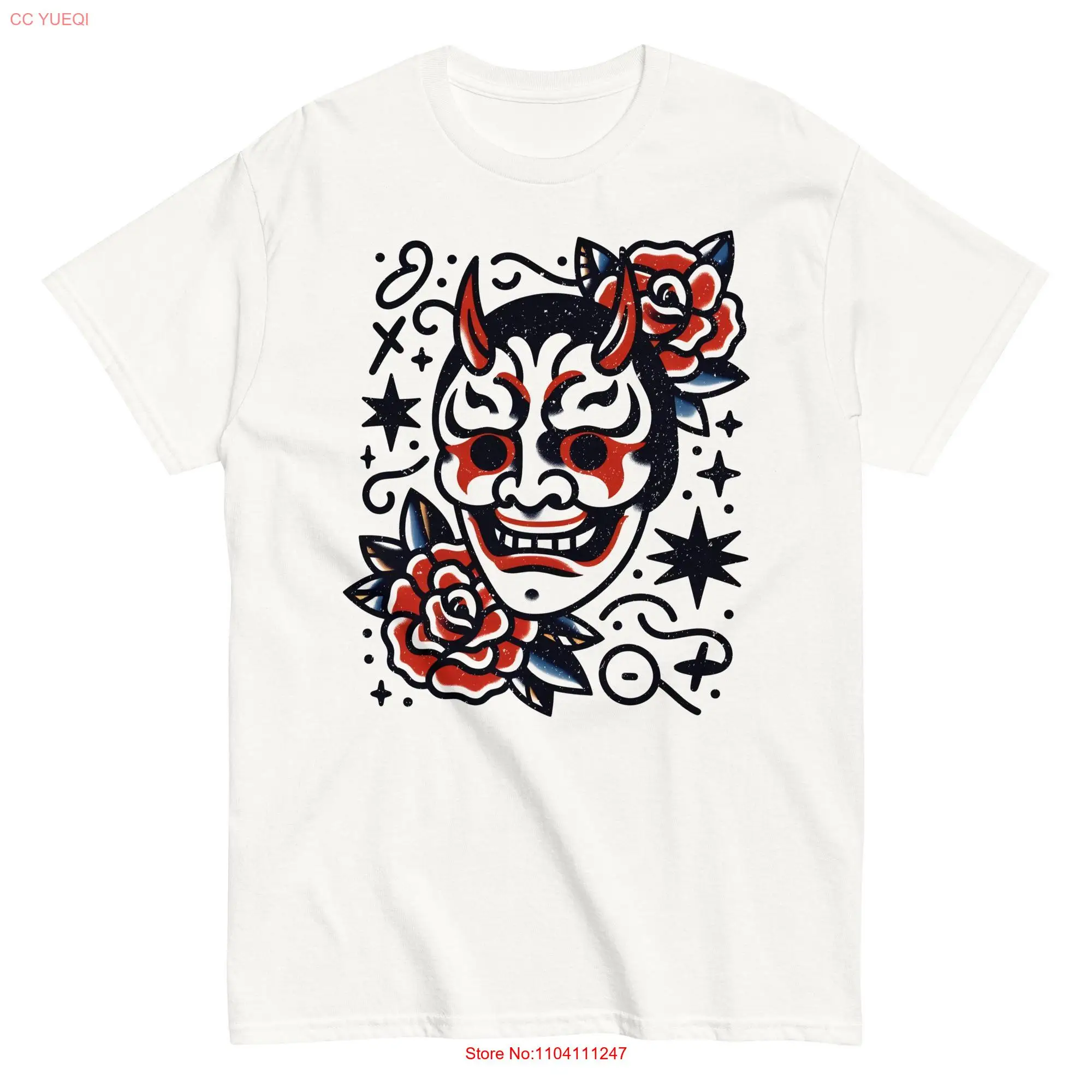 Hannya Mask T Shirt Tattoo Design Streetwear Edgy Traditional Style Old School Flash Art long or short sleeves