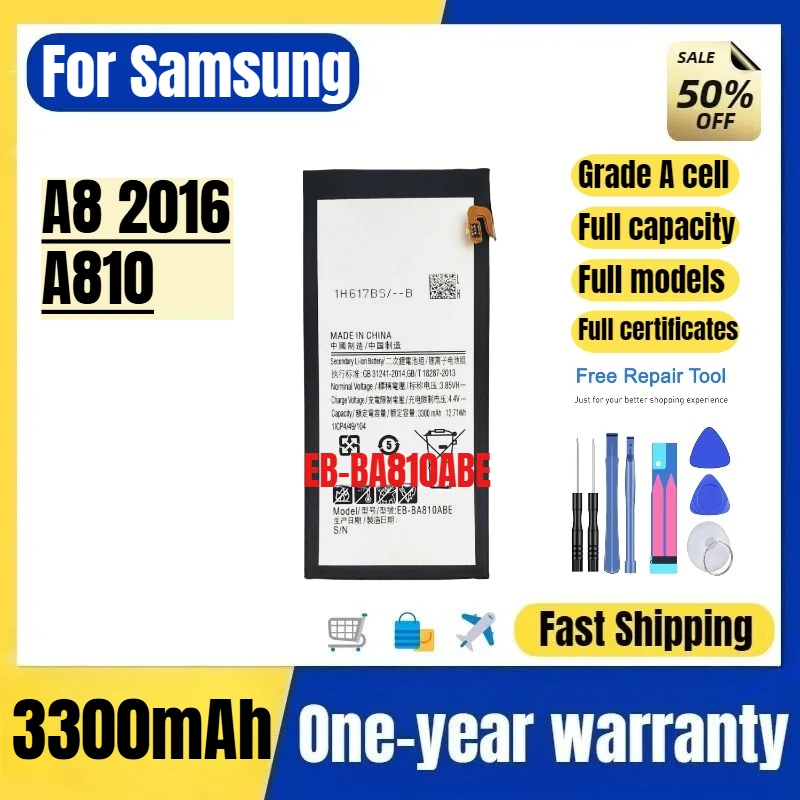 

EB-BA810ABE for Samsung A8 2016/A810 Phone Battery 0cycle High Quality High Capacity Replacement Bateria Grade A Cell with Tools