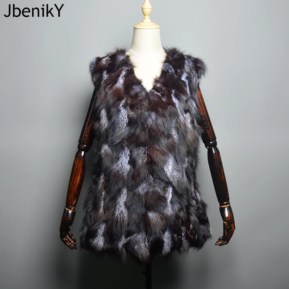 

Hot Sale Women Real Silver Fox Fur Vest Winter Warm Natural Fox Fur Jackets Russian Lady Short Style Genuine Fox Fur Outerwears