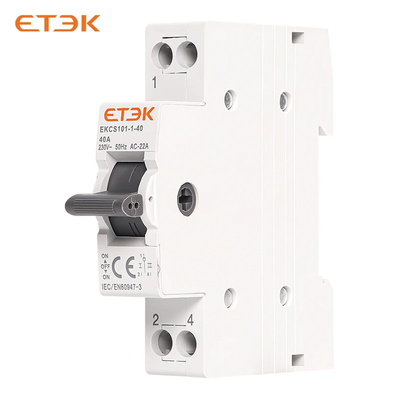 ETEK Din Rail MTS Dual Power Manual Transfer Switch Modular Changeover Switch Interlock Circuit Breaker1P 2P 4P 40A 230V EKCS101