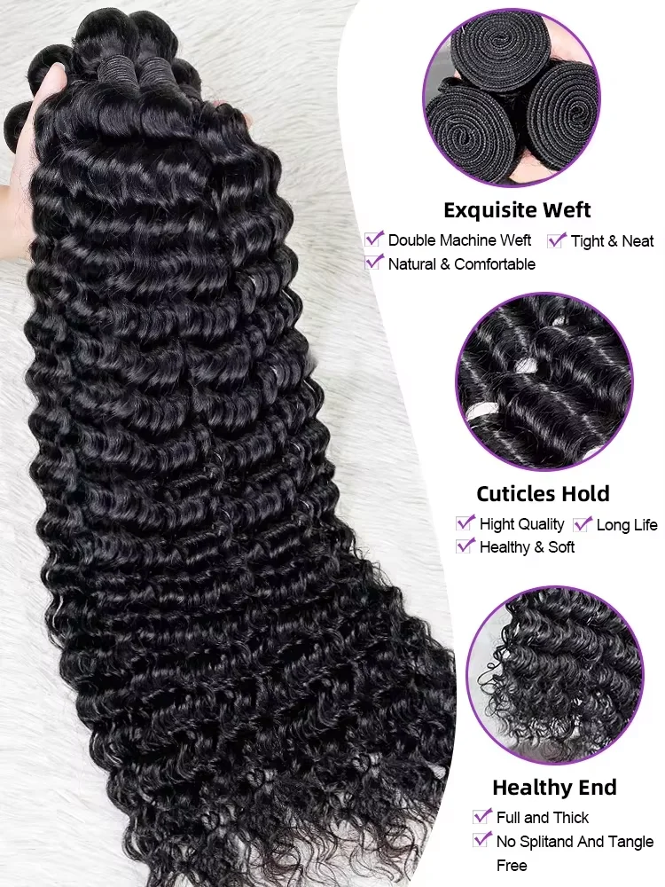 Burmese 30 36 Inch Deep Wave 100% Human Hair Bundles Remy Raw Virgin Water Curly 3 4 Pcs Double Weft Braiding Hair Extension