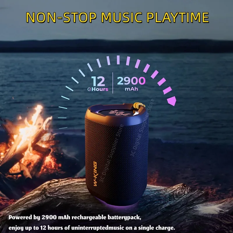 W-KING Speaker Bluetooth 5.3 Nirkabel Suara HiFi Kuat Bass Lampu RGB BT Kotak Musik Berkemah Luar Ruangan Portabel untuk Ponsel Pintar