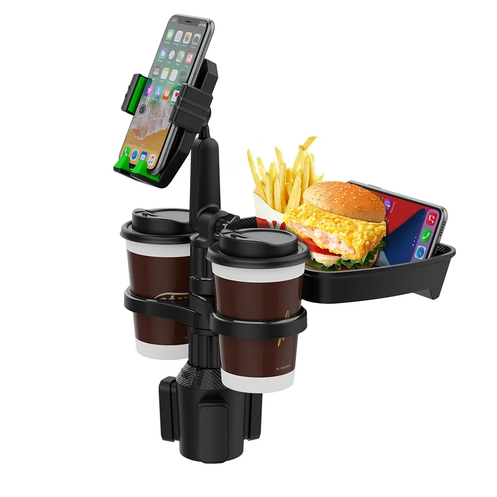 Car Cup Holder Tray 4 in 1 Multifunctional Cellphone Stand 360° Swivel Adjustable Car Food Eating Tray Table Cup Holder Expander