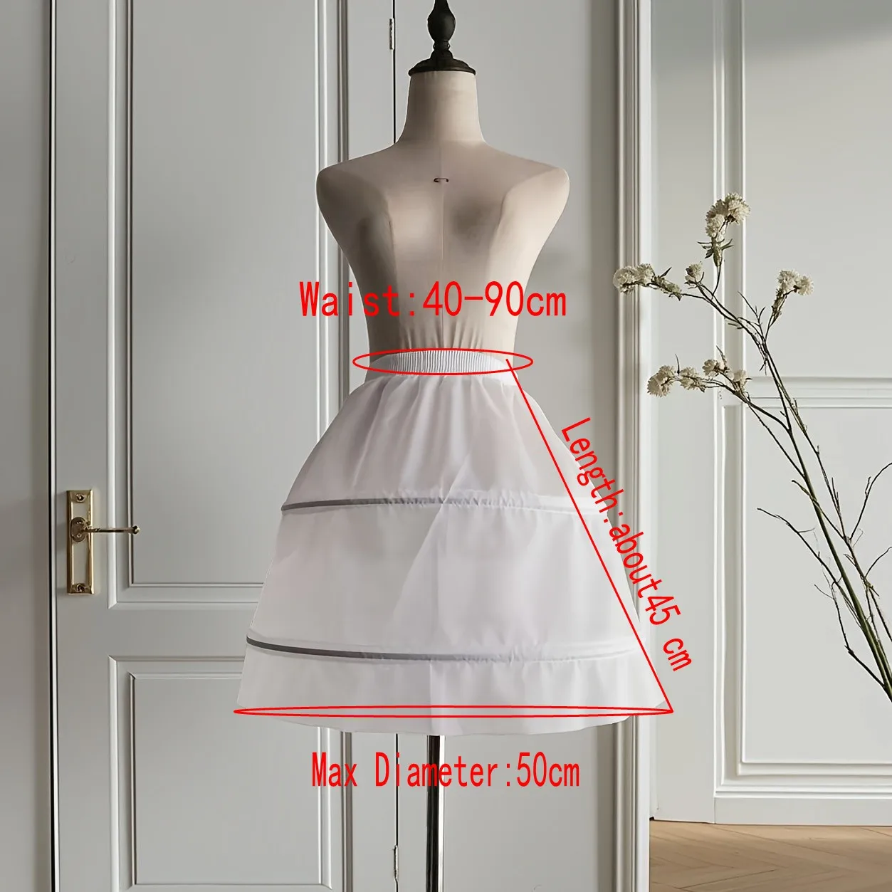 Girls Crinoline Petticoat 2 hoops Under skirt Short White Underskirt A-line Ball Gown Petticoats with Elastic Waist