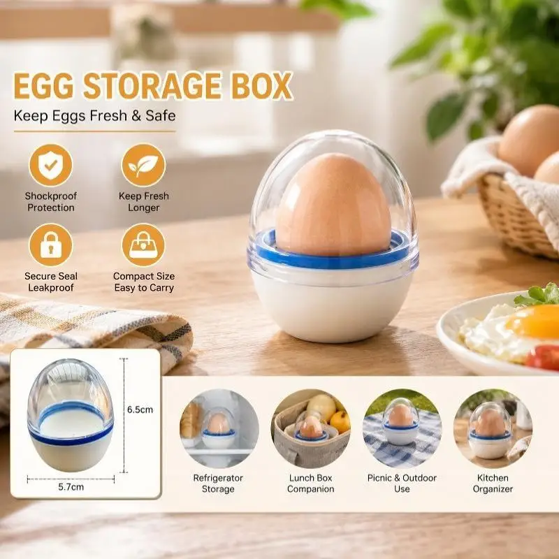 Portable Egg Holder 1pcs Shatter‑Proof Egg Case Boiled Egg Holder For Office School Gym Picnic Breakfast Lunch