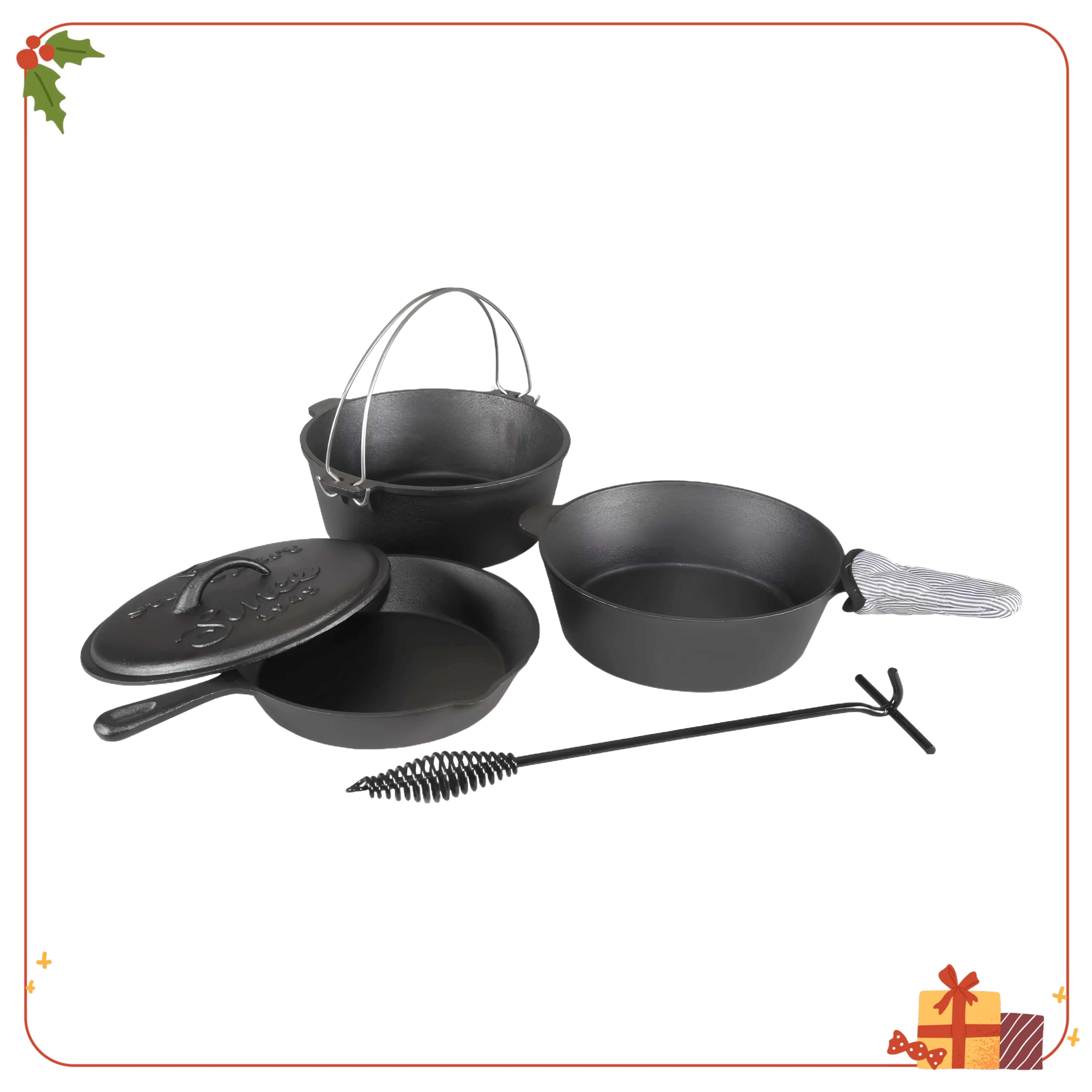 

Чугунный набор для кемпинга из 6 предметов, портативный набор посуды для кемпинга, пеших прогулок и рюкзака