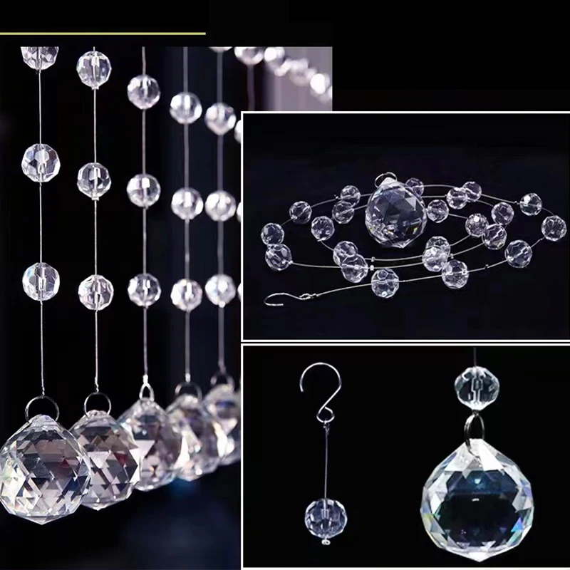 Artificial Crystal Beaded Strands Clear Glass Beads Hanging  Curtain Chandelier Ornaments Door String Hanging Ceiling Decoration