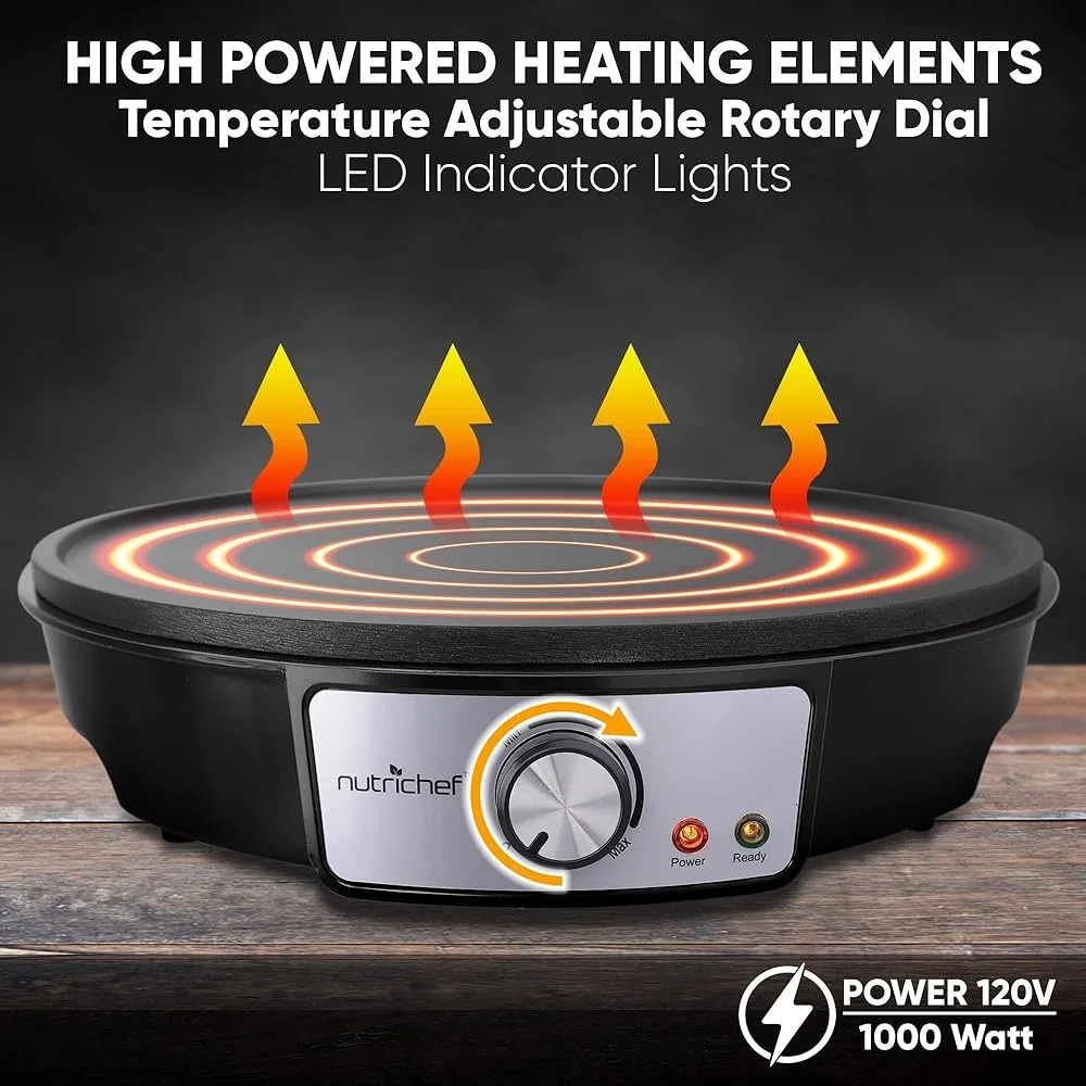 電気クレープメーカー ノンスティック 12 インチグリドル熱調整可能な LED インジケーター朝食パンケーキ卵ヘラバタースプレッダー