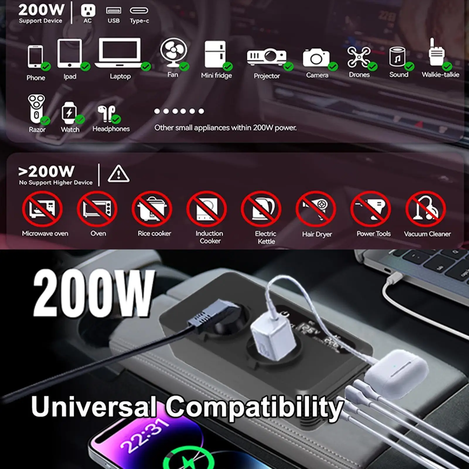 Car Inverter Outlet Car Adapter Outlet Battery Inverter Versatile Intelligent Plug In Adapter With Advanced Safety For Small