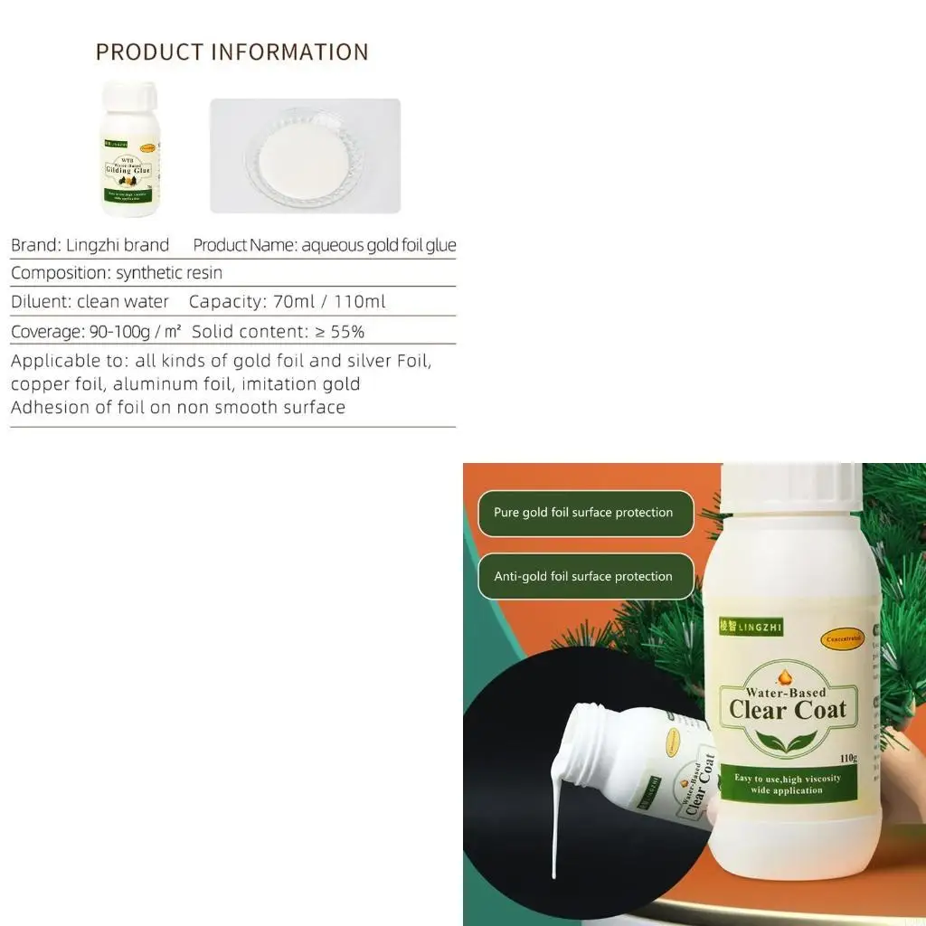 

Gold Adhesive 70ml Gilding Water Based Protective Oil for DIY Resin Crafts Wall Ceiling Furniture Decoration