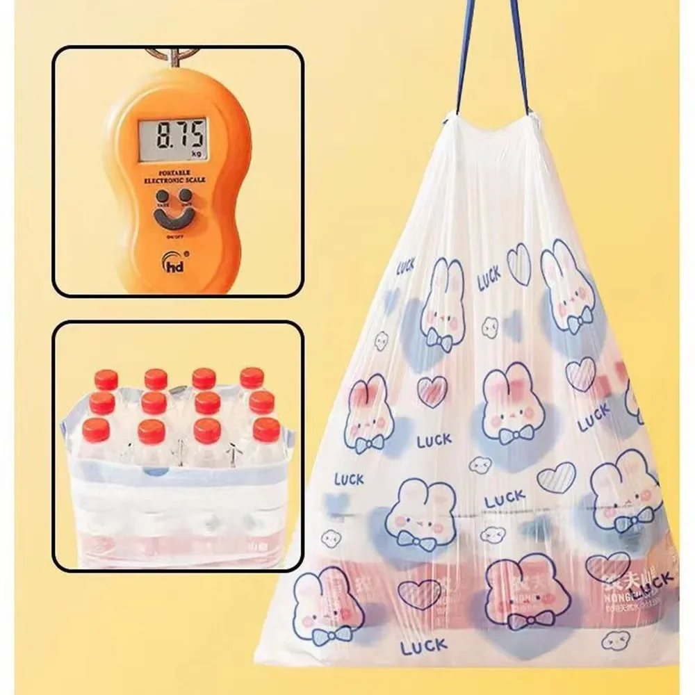 Cute Cartoon Blue Heart Rabbit Drawstring Style Trash Bag Portable Thickened Garbage Bags For Household