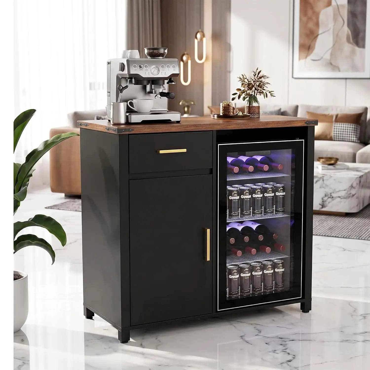 Mini Fridge Cabinet Stand Storage Coffee Bar Liquor Wine Buffet Sideboard Beverage Station Dorm Kitchen Office, Customized