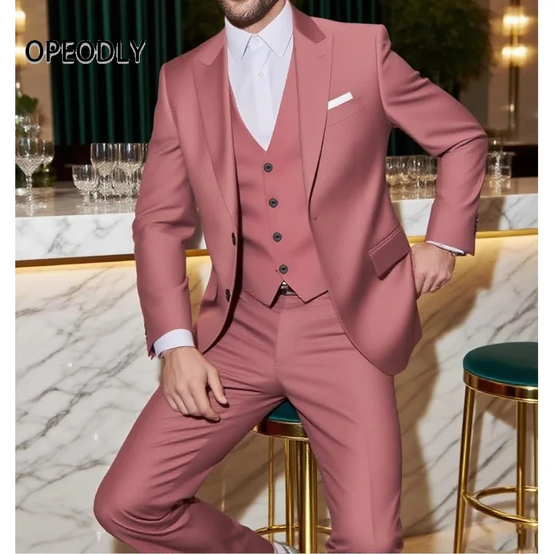 

OPEODLY Mens 3 Piece Slim Fit Wedding Business Suit Formal Peak Lapel Elegant Suit Set For Men
