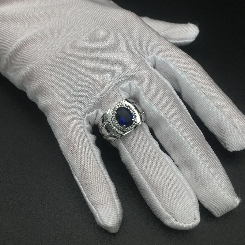 HuiSept Ring 925 Silver Jewelry Oval Shaped Sapphire Zircon Gemstones Finger Rings for Women Men Wedding Party Gift Accessories