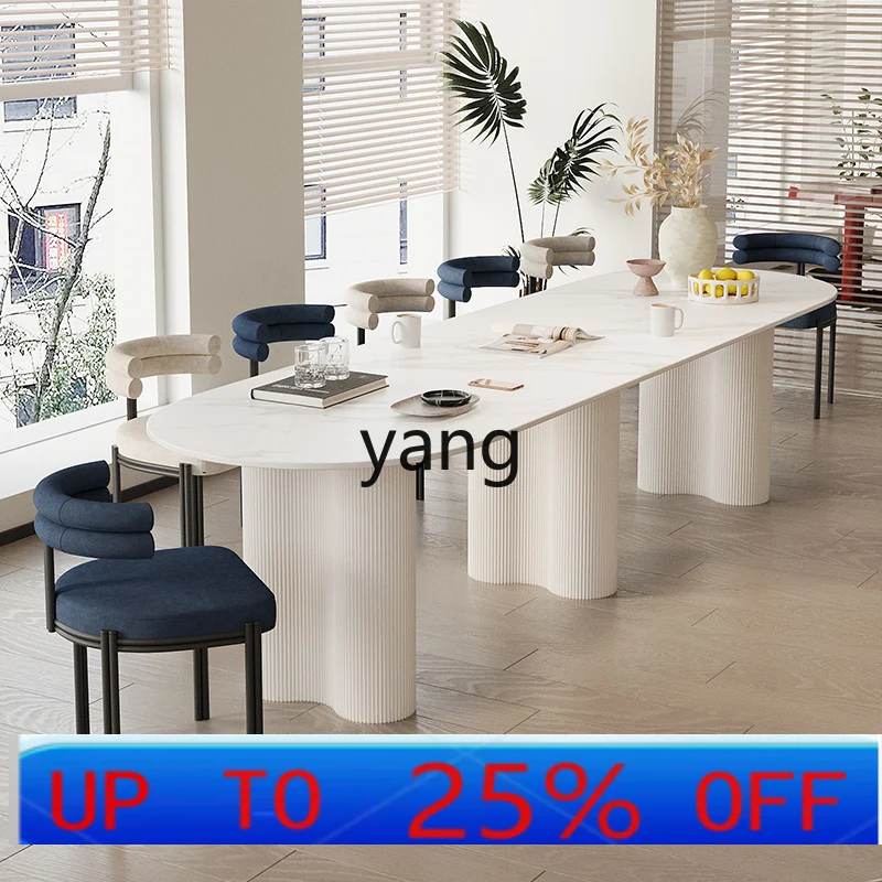 LTT Home Solid Rock Slab Dining Table Simple Cream Style Gathering Table