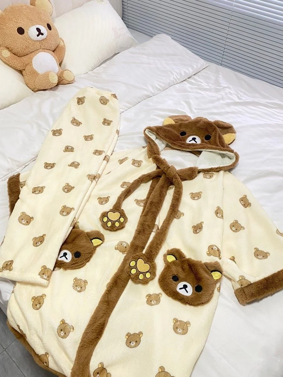 

Rilakkuma Pajamas Soft Cute Animals Shape Blanket Unisex For Adult Warm Cosplay Animals Shape Pajamas Pants Set