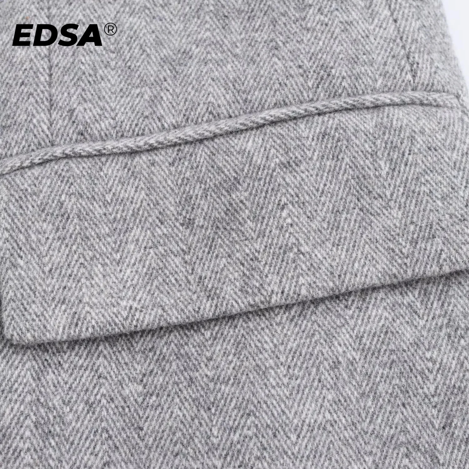EDSA Women Herringbone Wool Blend Blazer with Flap Pockets for Office Lady Single Button Long Sleeves Jacket Outerwear